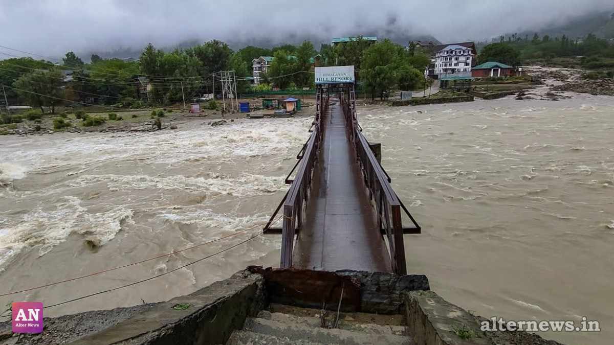 A damaged footbridge over the Lidder River in Pahalgam, Jammu and Kashmir. (PTI)