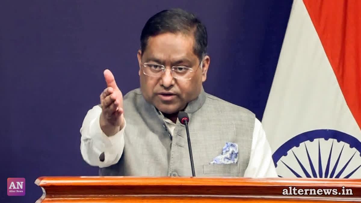 FILE- Ministry of External Affairs Spokesperson Randhir Jaiswal addresses a press briefing, in New Delhi. (ANI)