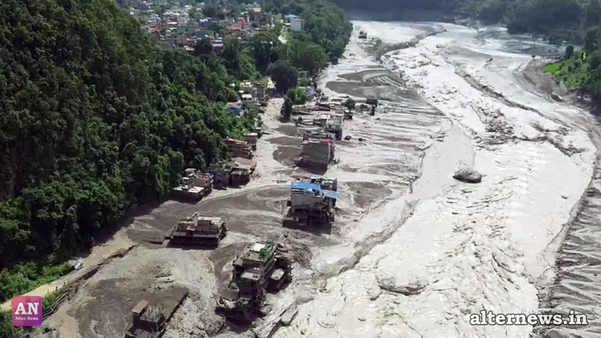 Visuals from Nepal's Rasuwa following a flash flood caused by an outburst in the Bhotekoshi River (ANI)
