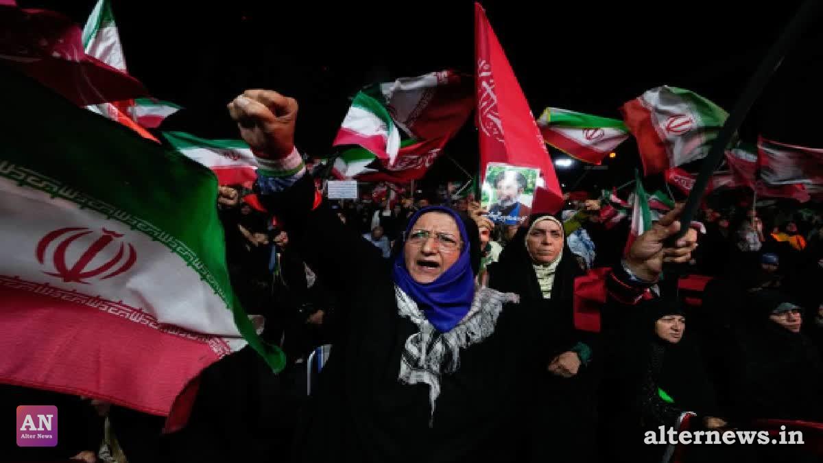 A pro-government demonstrator chants slogan during a gathering in a square in Tehran, Wednesday, Aug. 26, 2026. (AP)