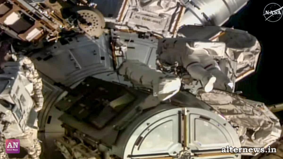 Indian-origin NASA astronaut Anil Menon conducts his first spacewalk outside the International Space Station on Aug. 6, 2026 (@NASA/YT via PTI Photo)