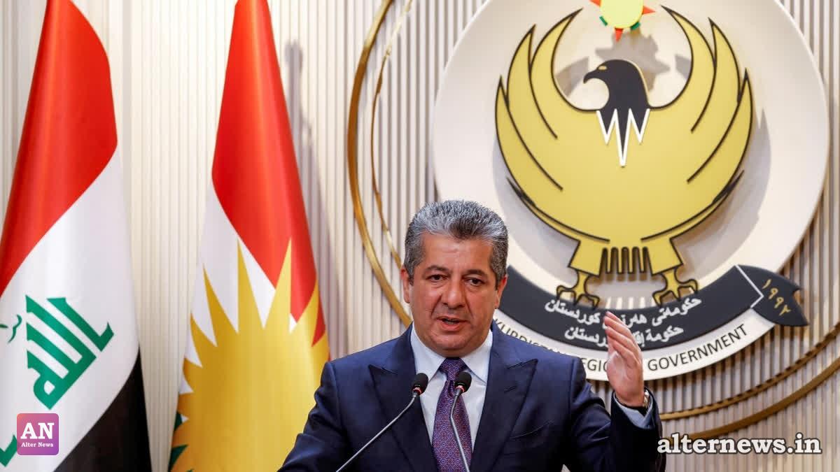 Masrour Barzani, Prime Minister of the Iraqi Kurdistan Regional Government, gives a press conference in the autonomous region's capital Arbil on June 25, 2025. (AFP)