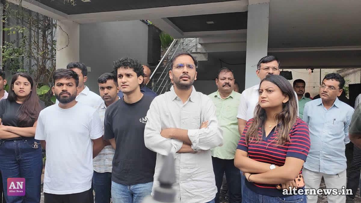 FILE - CJP convenor Abhijeet Dipke with party members outside his house in Chhatrapati Sambhajinagar