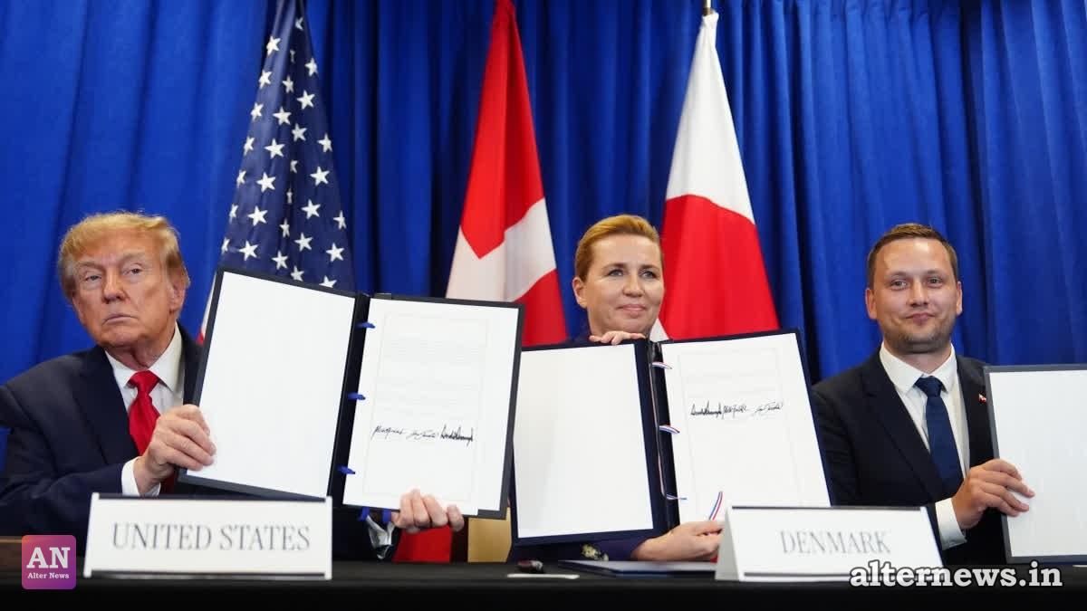 President Donald Trump signs a security agreement with Denmark's Prime Minister Mette Frederiksen and Greenland's Prime Minister Jens-Frederik Nielsen during the United Nations General Assembly, Tuesday, Sept. 22, 2026, at the UN headquarters. (AP)